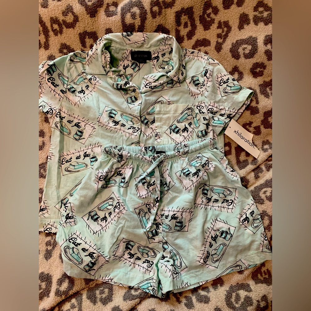 🆕 nwt womens coffee conversation pajama top bottom set